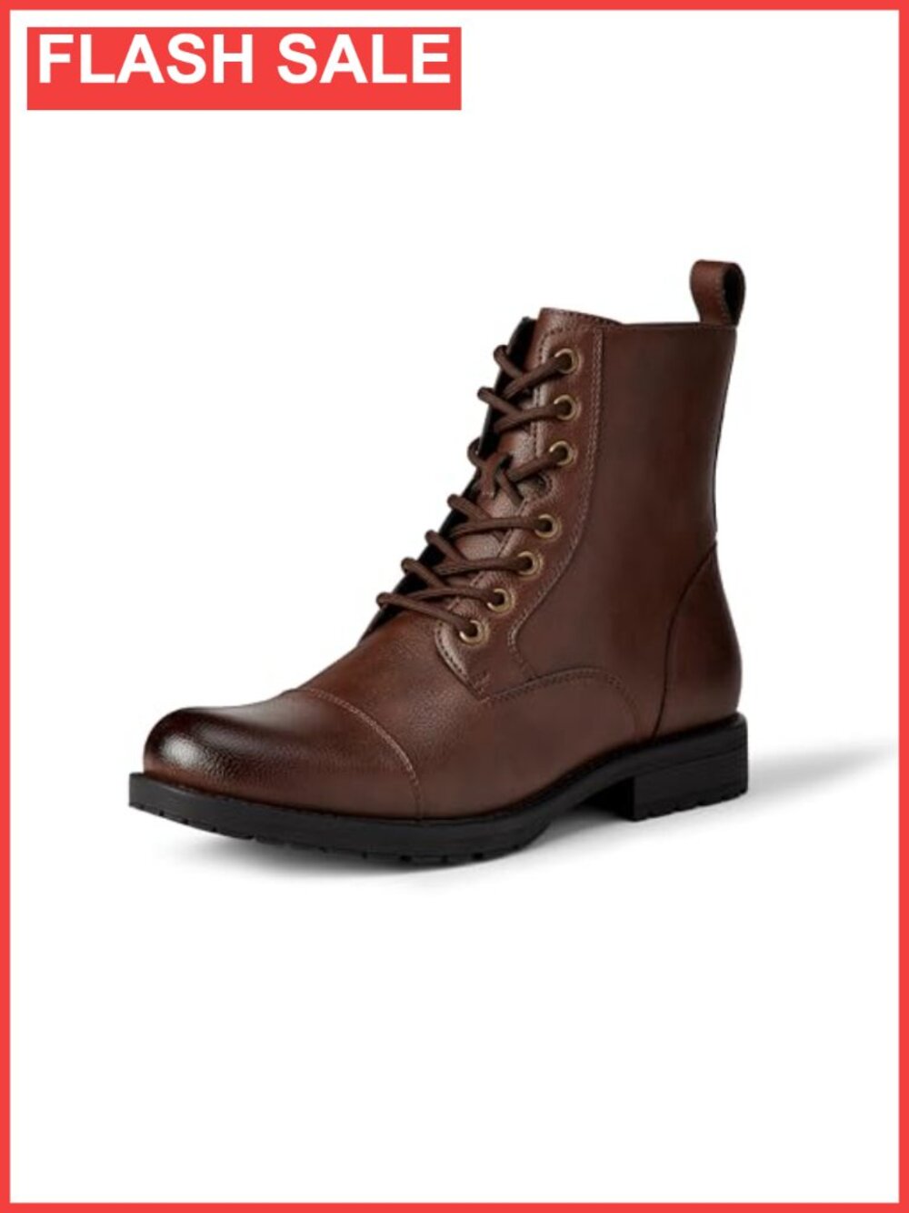 Men's Faux Leather Cap Toe Lace Up Combat Boots Mid-Calf Block Heel